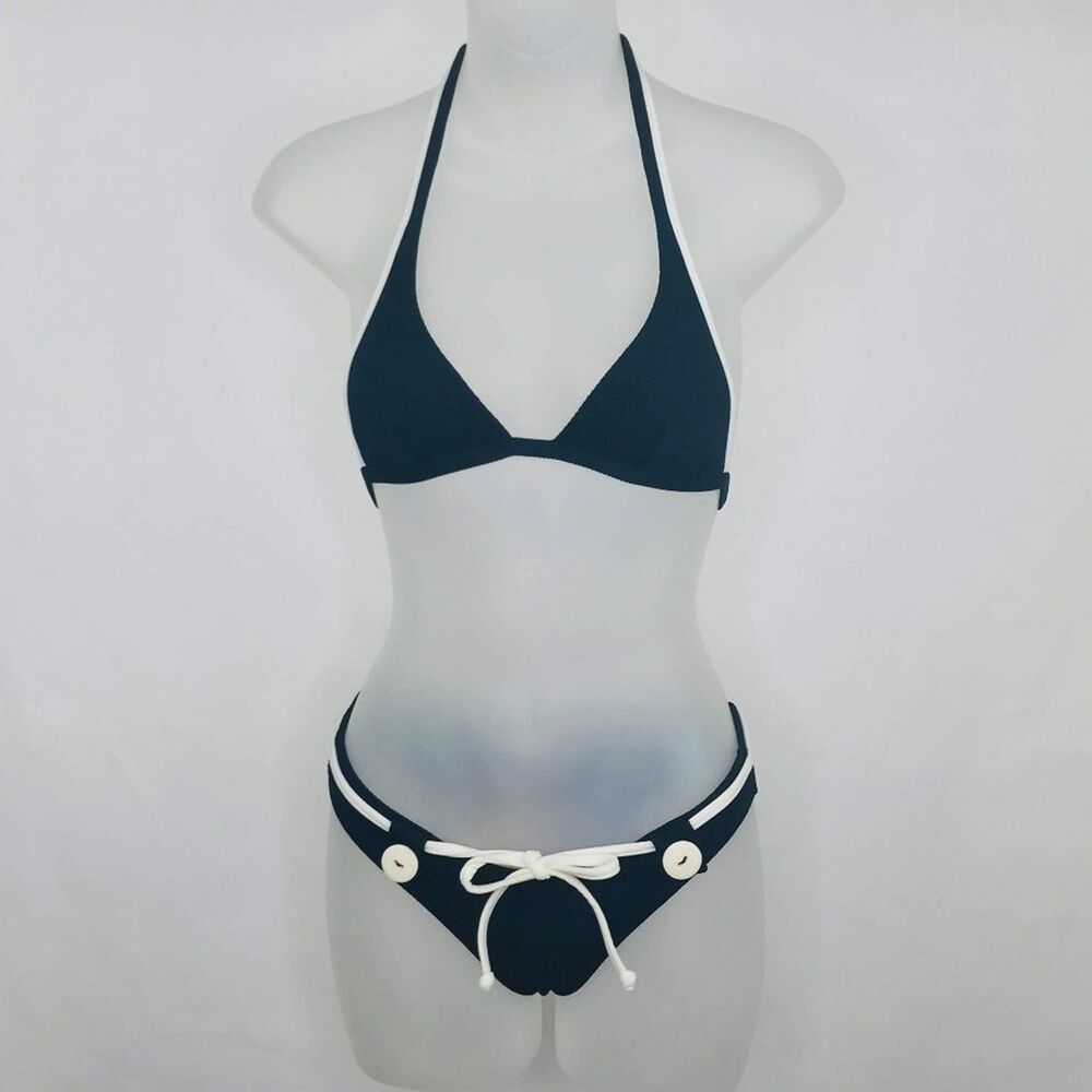 Agua Doce Bikini Brazilian 2-pc Women M Black White Tie Front Buttons